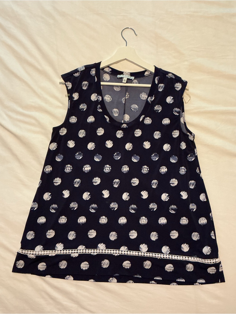 Chaus Navy Tank Top with White Polka Dot Print - Picture 2 of 9